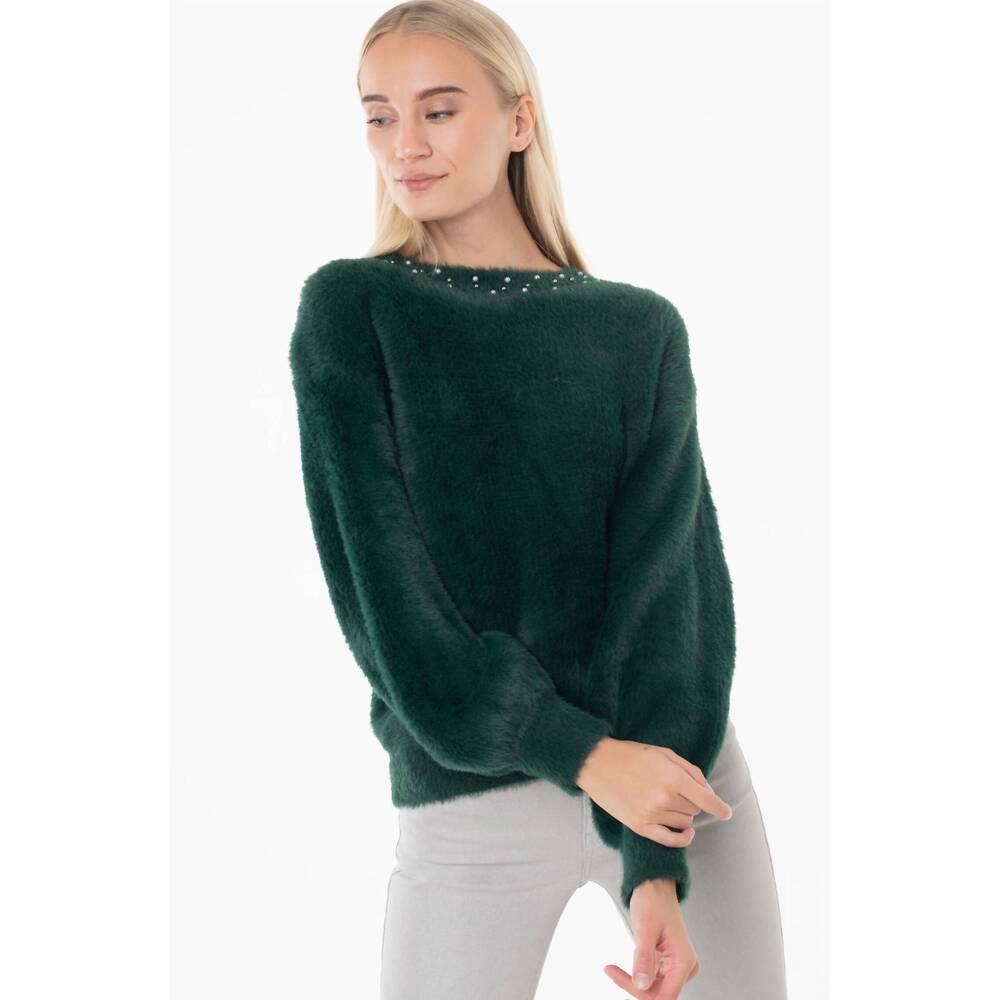 NEW MOLLY BRACKEN fluffy knit sweater in dark green